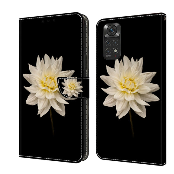 For Xiaomi Redmi Note 11 Global Crystal 3D Shockproof Protective Leather Phone Case(White Flower)