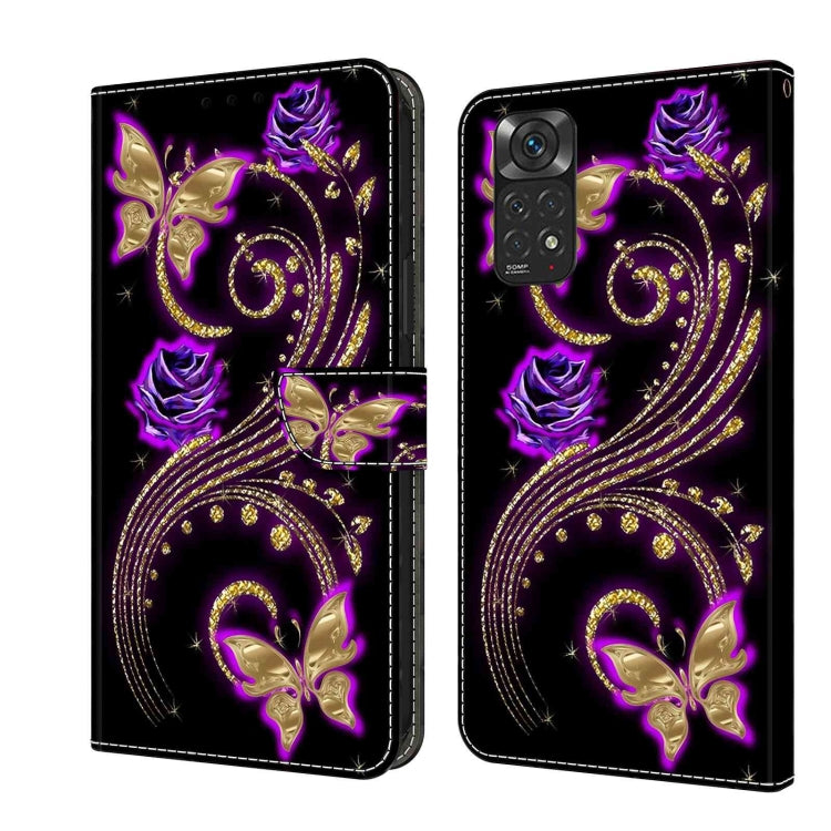 For Xiaomi Redmi Note 11 Global Crystal 3D Shockproof Protective Leather Phone Case(Purple Flower Butterfly)