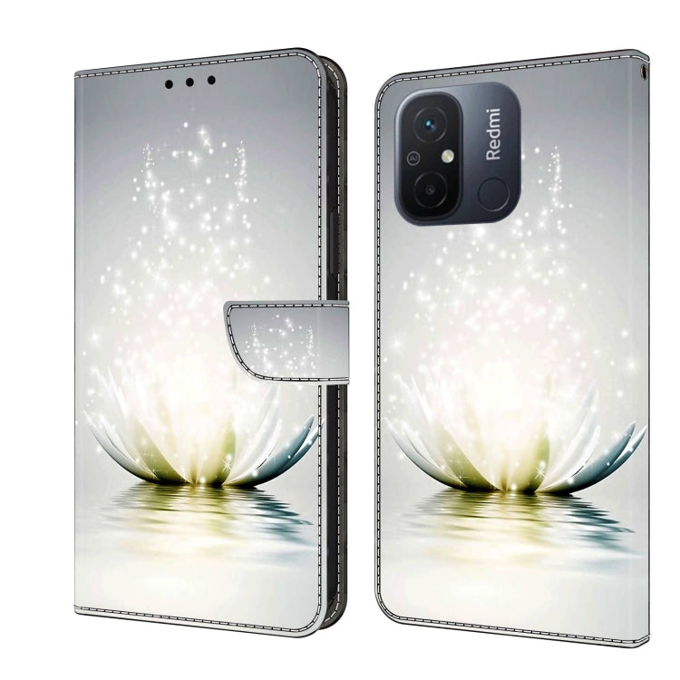 For Xiaomi Redmi 11A 4G / Redmi 12C Global Crystal 3D Shockproof Protective Leather Phone Case(Light Lotus)