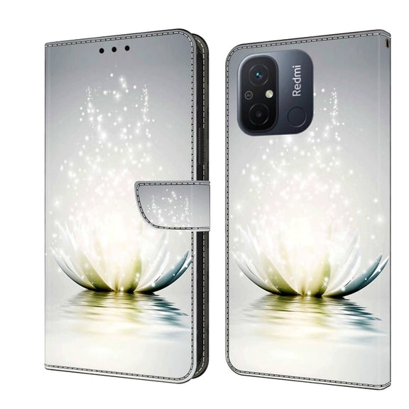 For Xiaomi Redmi 11A 4G / Redmi 12C Global Crystal 3D Shockproof Protective Leather Phone Case(Light Lotus)