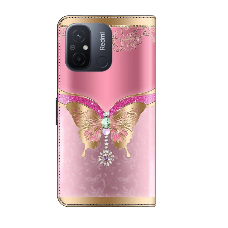 For Xiaomi Redmi 11A 4G / Redmi 12C Global Crystal 3D Shockproof Protective Leather Phone Case(Pink Bottom Butterfly)
