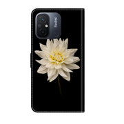 For Xiaomi Redmi 11A 4G / Redmi 12C Global Crystal 3D Shockproof Protective Leather Phone Case(White Flower)