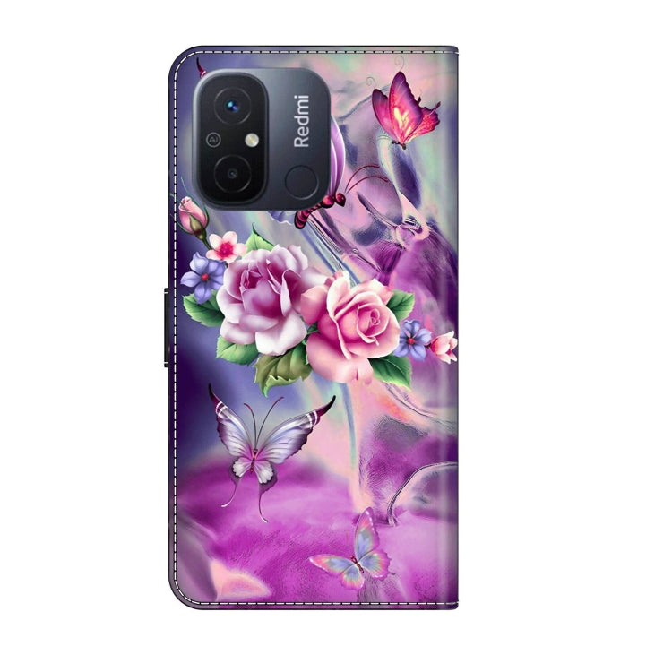 For Xiaomi Redmi 11A 4G / Redmi 12C Global Crystal 3D Shockproof Protective Leather Phone Case(Butterfly)