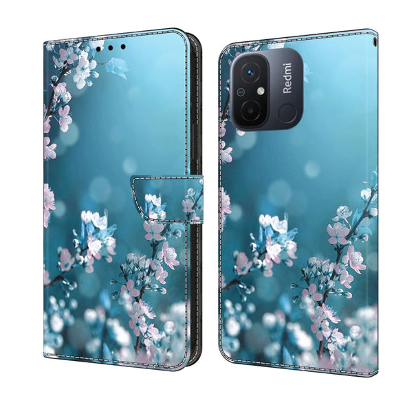For Xiaomi Redmi 11A 4G / Redmi 12C Global Crystal 3D Shockproof Protective Leather Phone Case(Plum Flower)