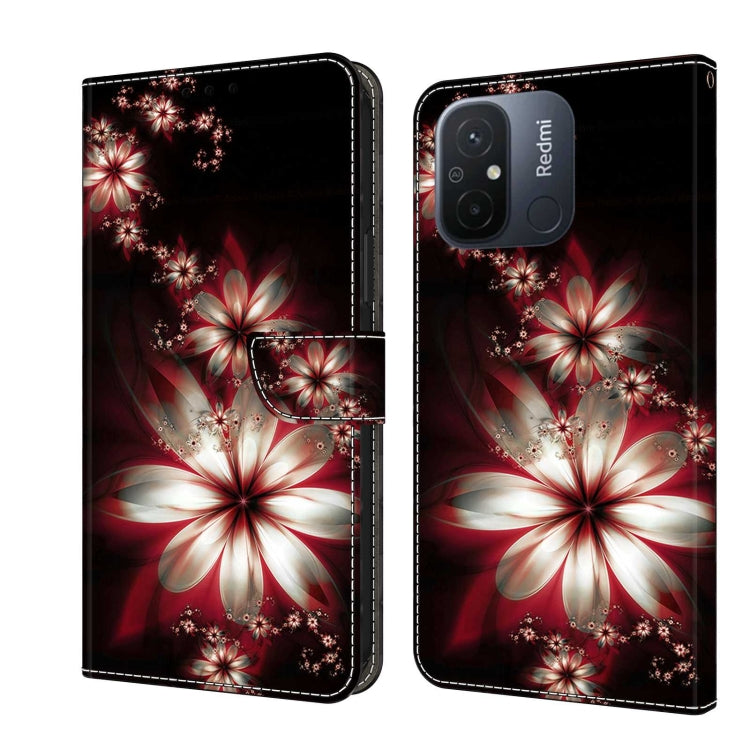 For Xiaomi Redmi 11A 4G / Redmi 12C Global Crystal 3D Shockproof Protective Leather Phone Case(Fantastic Flower)