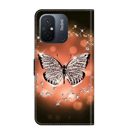 For Xiaomi Redmi 11A 4G / Redmi 12C Global Crystal 3D Shockproof Protective Leather Phone Case(Crystal Butterfly)