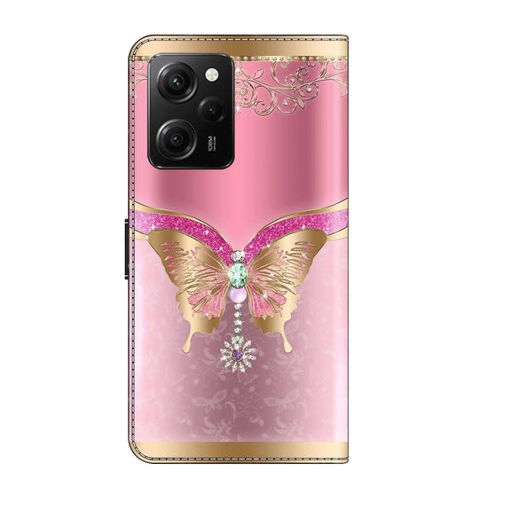 For Xiaomi Redmi Note 12 Pro Global Crystal 3D Shockproof Protective Leather Phone Case(Pink Bottom Butterfly)