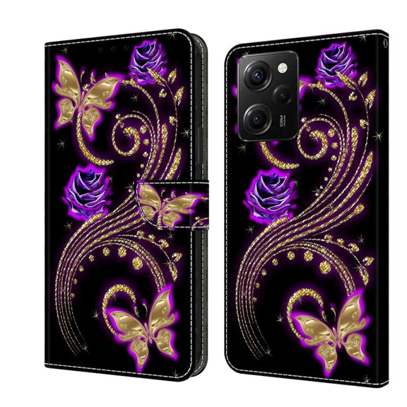 For Xiaomi Redmi Note 12 Pro Global Crystal 3D Shockproof Protective Leather Phone Case(Purple Flower Butterfly)