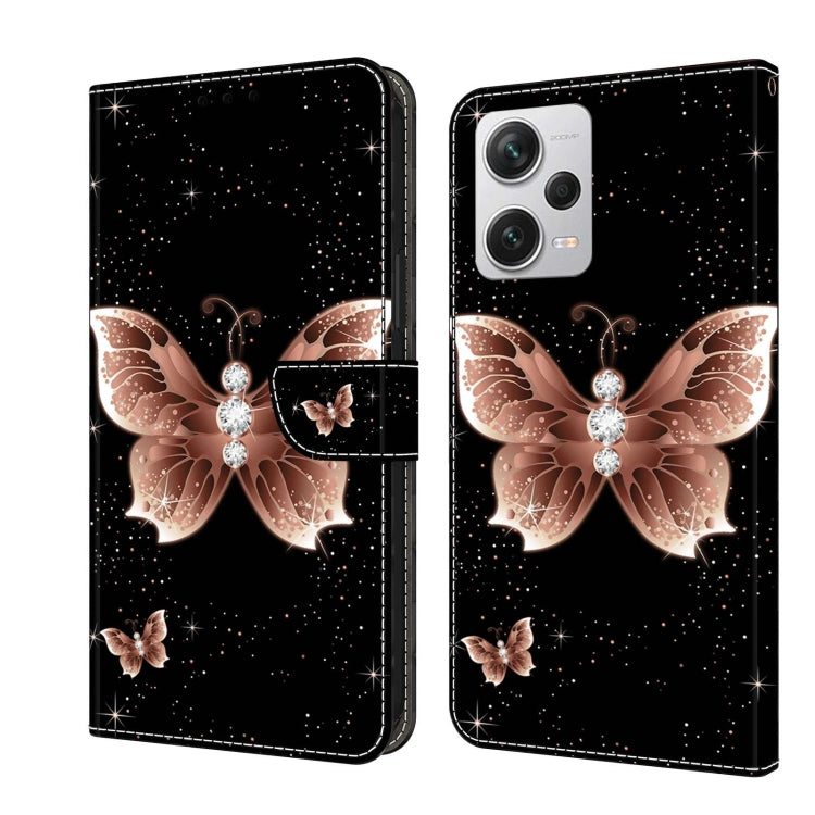 For Xiaomi Redmi Note 12 Pro+ Crystal 3D Shockproof Protective Leather Phone Case(Pink Diamond Butterfly)