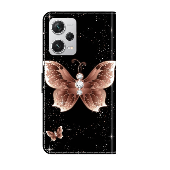 For Xiaomi Redmi Note 12 Pro+ Crystal 3D Shockproof Protective Leather Phone Case(Pink Diamond Butterfly)