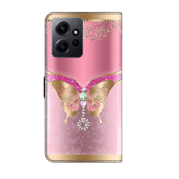 For Xiaomi Redmi Note 12 4G Crystal 3D Shockproof Protective Leather Phone Case(Pink Bottom Butterfly)