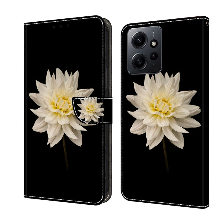 For Xiaomi Redmi Note 12 4G Crystal 3D Shockproof Protective Leather Phone Case(White Flower)