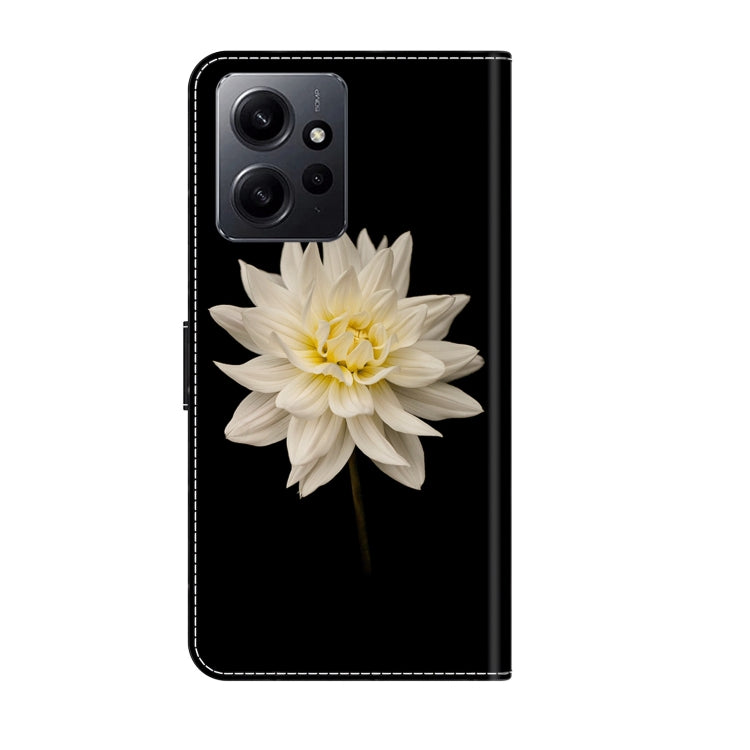 For Xiaomi Redmi Note 12 4G Crystal 3D Shockproof Protective Leather Phone Case(White Flower)
