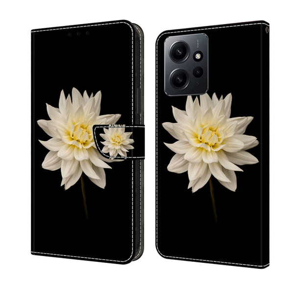 For Xiaomi Redmi Note 12 4G Crystal 3D Shockproof Protective Leather Phone Case(White Flower)