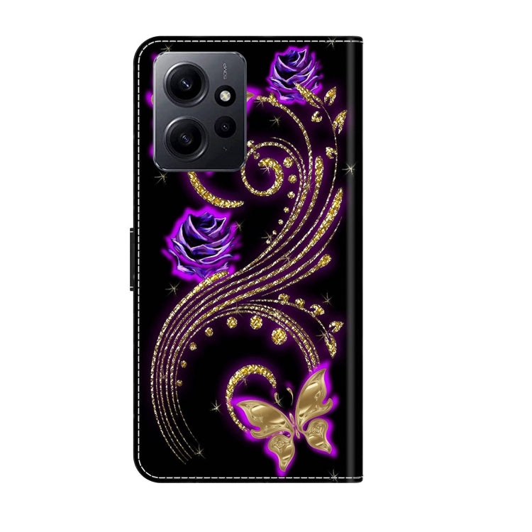 For Xiaomi Redmi Note 12 4G Crystal 3D Shockproof Protective Leather Phone Case(Purple Flower Butterfly)