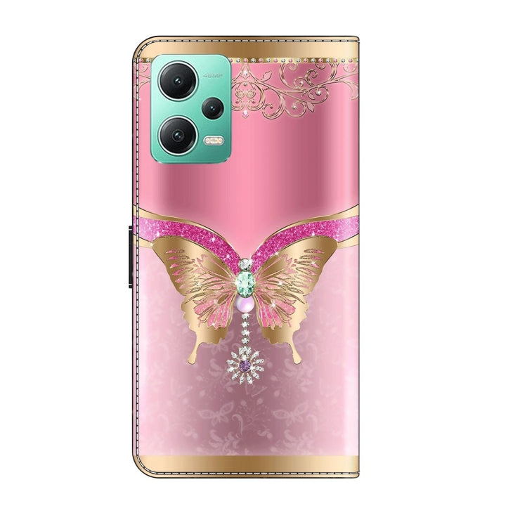 For Xiaomi Redmi Note 12 5G Global / Poco X5 Crystal 3D Shockproof Protective Leather Phone Case(Pink Bottom Butterfly)
