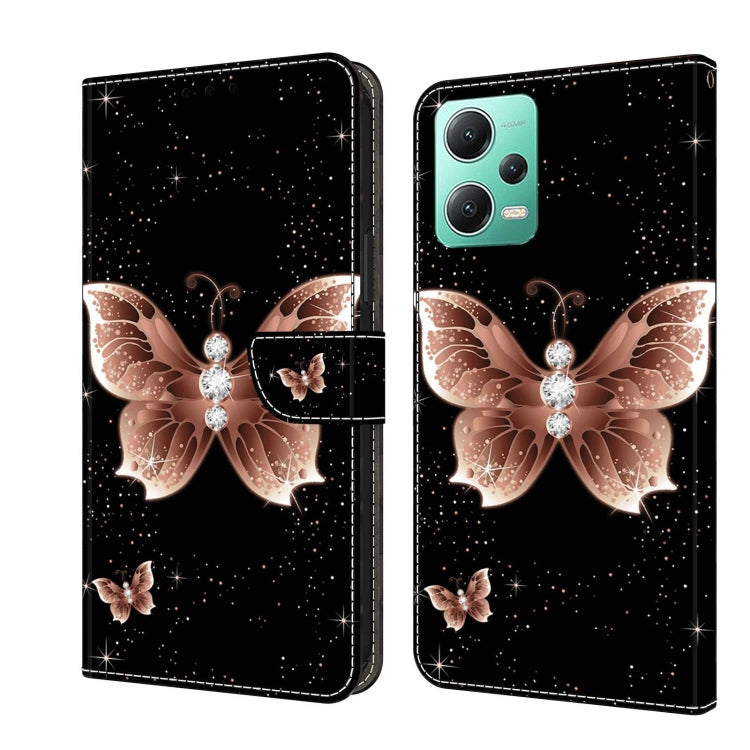 For Xiaomi Redmi Note 12 5G Global / Poco X5 Crystal 3D Shockproof Protective Leather Phone Case(Pink Diamond Butterfly)