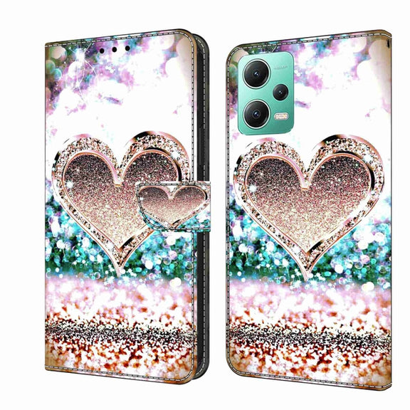 For Xiaomi Redmi Note 12 5G Global / Poco X5 Crystal 3D Shockproof Protective Leather Phone Case(Pink Diamond Heart)