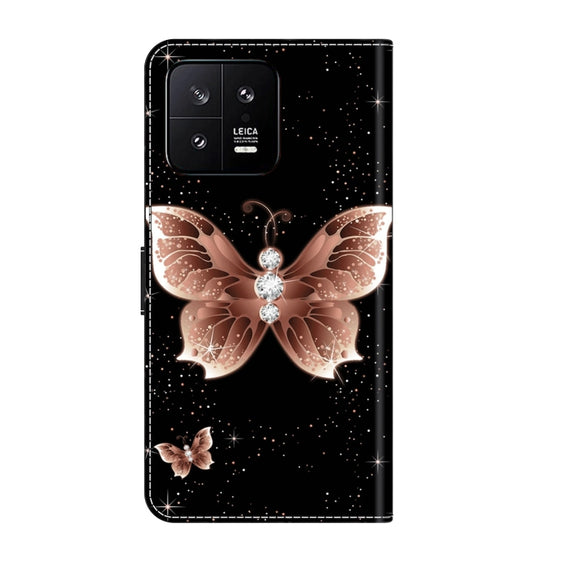 For Xiaomi 13 Crystal 3D Shockproof Protective Leather Phone Case(Pink Diamond Butterfly)