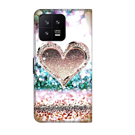 For Xiaomi 13 Crystal 3D Shockproof Protective Leather Phone Case(Pink Diamond Heart)
