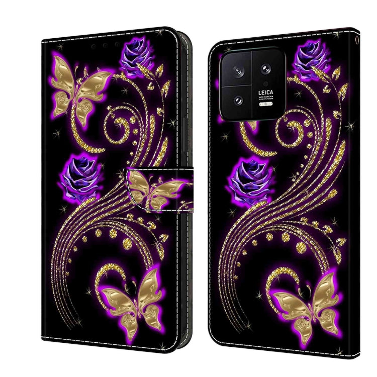 For Xiaomi 13 Crystal 3D Shockproof Protective Leather Phone Case(Purple Flower Butterfly)