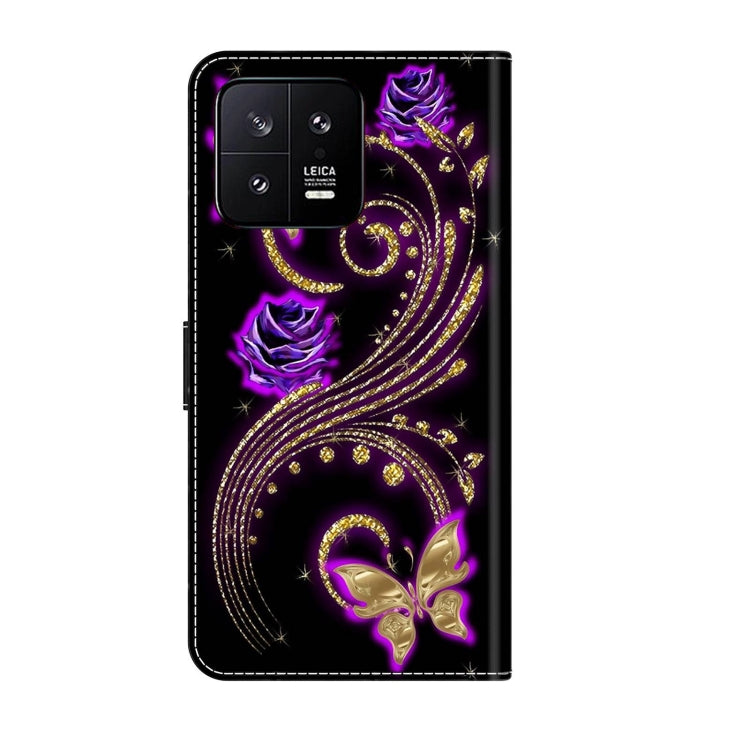 For Xiaomi 13 Crystal 3D Shockproof Protective Leather Phone Case(Purple Flower Butterfly)