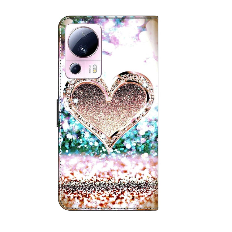 For Xiaomi 13 Lite Crystal 3D Shockproof Protective Leather Phone Case(Pink Diamond Heart)