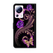 For Xiaomi 13 Lite Crystal 3D Shockproof Protective Leather Phone Case(Purple Flower Butterfly)