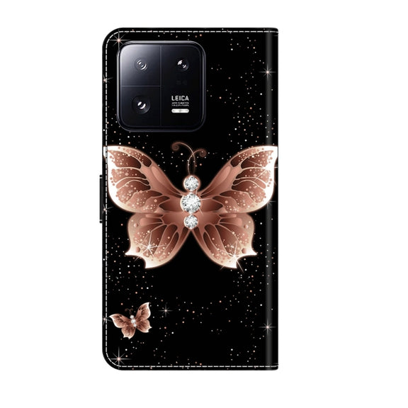 For Xiaomi 13 Pro Crystal 3D Shockproof Protective Leather Phone Case(Pink Diamond Butterfly)