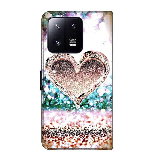For Xiaomi 13 Pro Crystal 3D Shockproof Protective Leather Phone Case(Pink Diamond Heart)