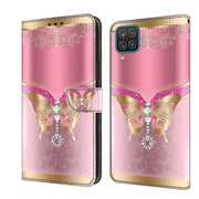 For Samsung Galaxy A12 4G / 5G Crystal 3D Shockproof Protective Leather Phone Case(Pink Bottom Butterfly)