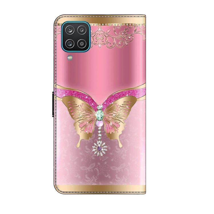 For Samsung Galaxy A12 4G / 5G Crystal 3D Shockproof Protective Leather Phone Case(Pink Bottom Butterfly)