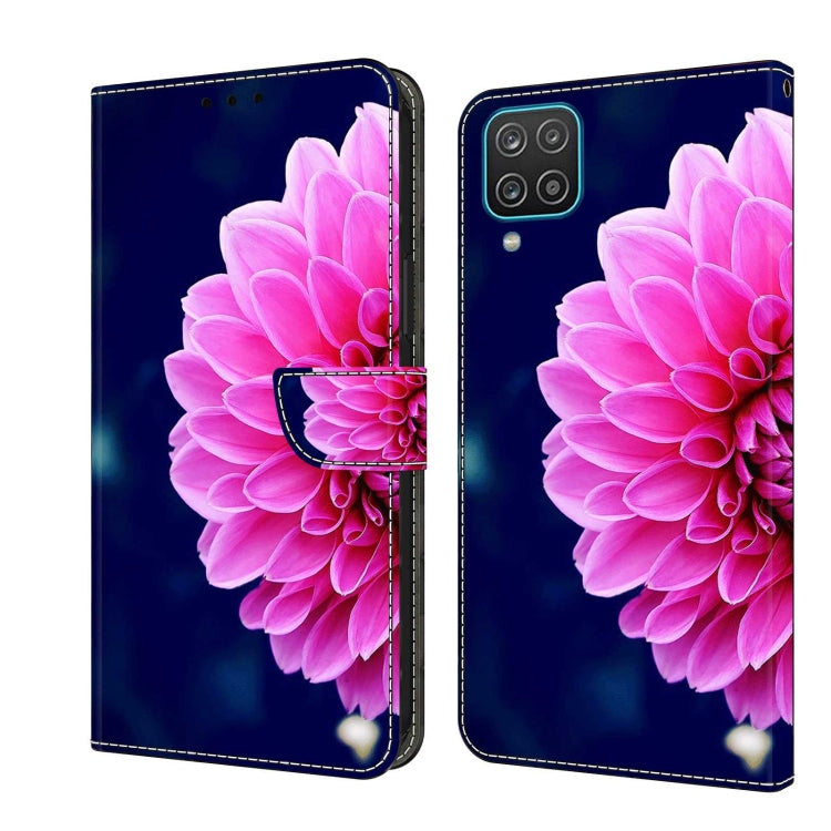 For Samsung Galaxy A12 4G / 5G Crystal 3D Shockproof Protective Leather Phone Case(Pink Petals)
