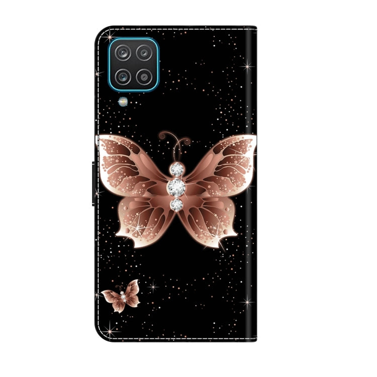 For Samsung Galaxy A12 4G / 5G Crystal 3D Shockproof Protective Leather Phone Case(Pink Diamond Butterfly)