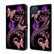 For Samsung Galaxy A12 4G / 5G Crystal 3D Shockproof Protective Leather Phone Case(Purple Flower Butterfly)