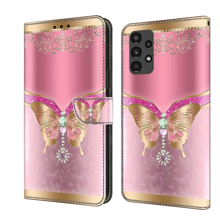 For Samsung Galaxy A13 4G / 5G / A04S Crystal 3D Shockproof Protective Leather Phone Case(Pink Bottom Butterfly)