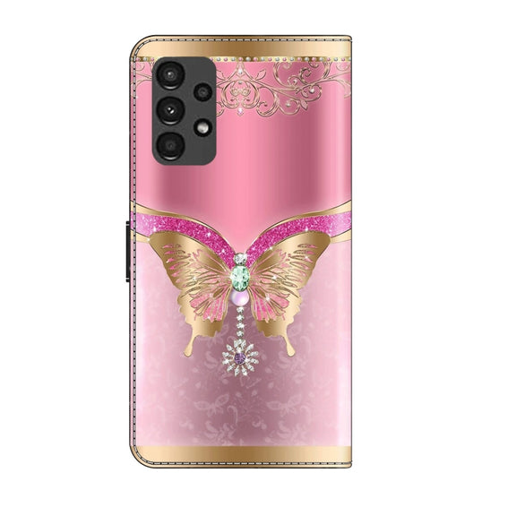 For Samsung Galaxy A13 4G / 5G / A04S Crystal 3D Shockproof Protective Leather Phone Case(Pink Bottom Butterfly)