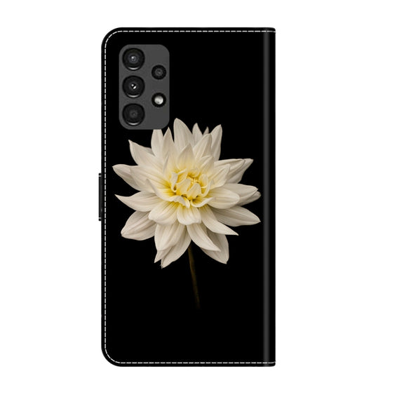 For Samsung Galaxy A13 4G / 5G / A04S Crystal 3D Shockproof Protective Leather Phone Case(White Flower)
