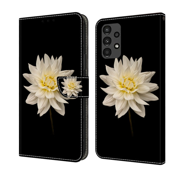 For Samsung Galaxy A13 4G / 5G / A04S Crystal 3D Shockproof Protective Leather Phone Case(White Flower)
