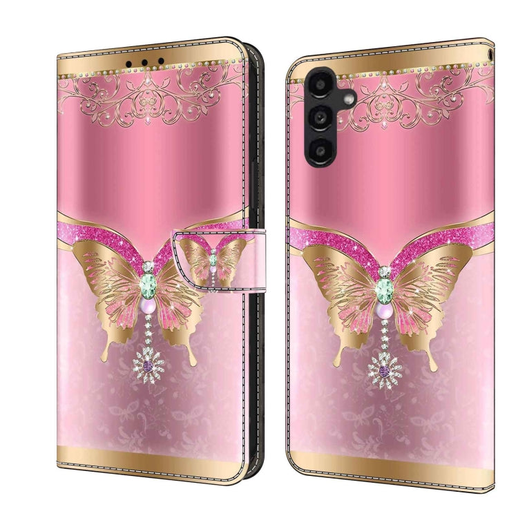 For Samsung Galaxy A14 4G / 5G Crystal 3D Shockproof Protective Leather Phone Case(Pink Bottom Butterfly)