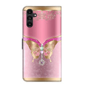 For Samsung Galaxy A14 4G / 5G Crystal 3D Shockproof Protective Leather Phone Case(Pink Bottom Butterfly)