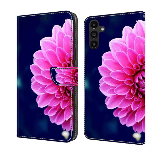 For Samsung Galaxy A14 4G / 5G Crystal 3D Shockproof Protective Leather Phone Case(Pink Petals)