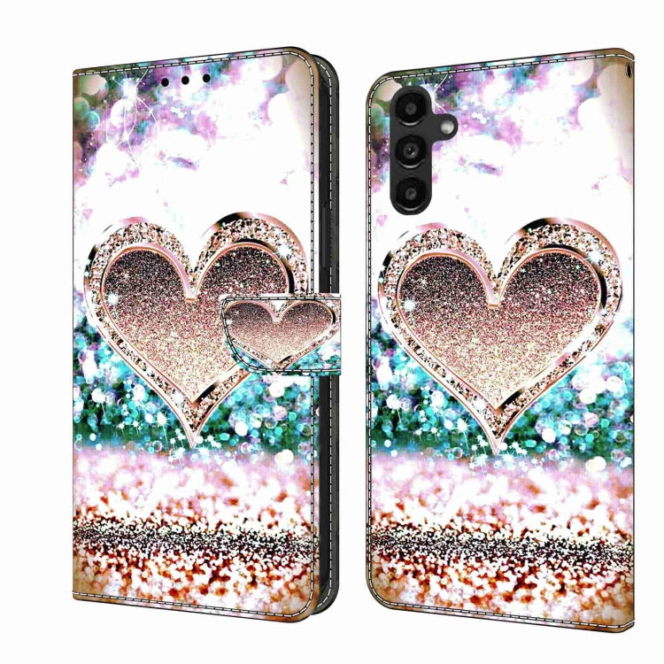 For Samsung Galaxy A14 4G / 5G Crystal 3D Shockproof Protective Leather Phone Case(Pink Diamond Heart)