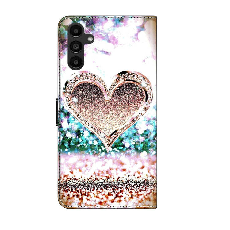 For Samsung Galaxy A14 4G / 5G Crystal 3D Shockproof Protective Leather Phone Case(Pink Diamond Heart)