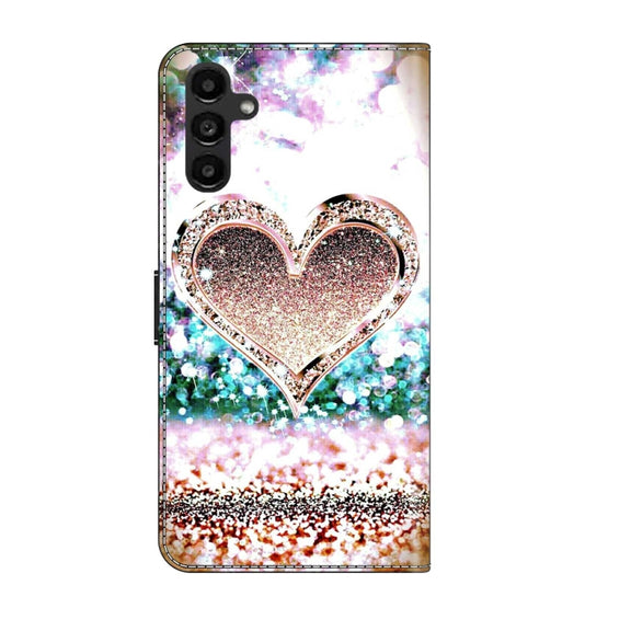For Samsung Galaxy A14 4G / 5G Crystal 3D Shockproof Protective Leather Phone Case(Pink Diamond Heart)