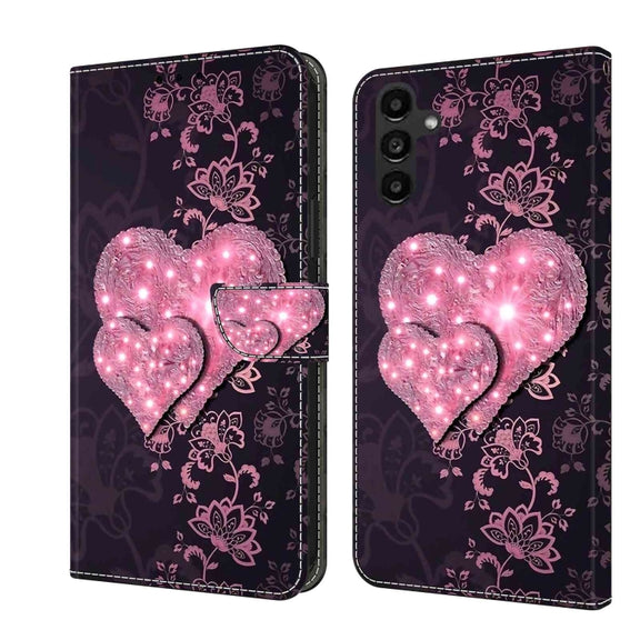 For Samsung Galaxy A14 4G / 5G Crystal 3D Shockproof Protective Leather Phone Case(Lace Love)