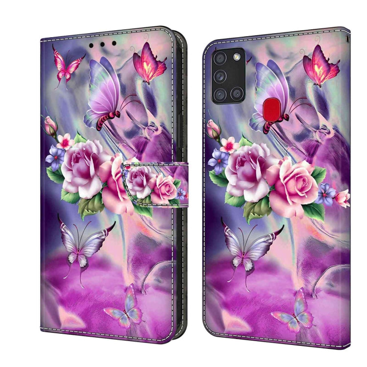 For Samsung Galaxy A21s Crystal 3D Shockproof Protective Leather Phone Case(Butterfly)