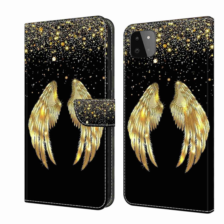 For Samsung Galaxy A22 5G Crystal 3D Shockproof Protective Leather Phone Case(Golden Wings)