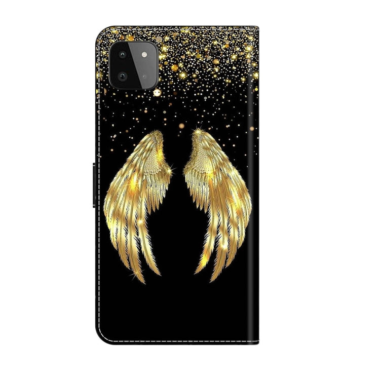 For Samsung Galaxy A22 5G Crystal 3D Shockproof Protective Leather Phone Case(Golden Wings)