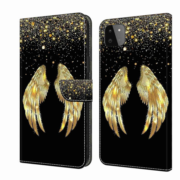 For Samsung Galaxy A22 5G Crystal 3D Shockproof Protective Leather Phone Case(Golden Wings)